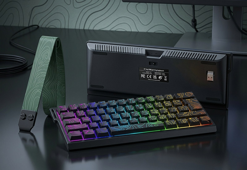 Compact-61-Key-Membrane-Gaming-Keyboard-With-Topographic-Print-Keycaps-&-Rainbow-Lighting-K2-Features-&-Highlights