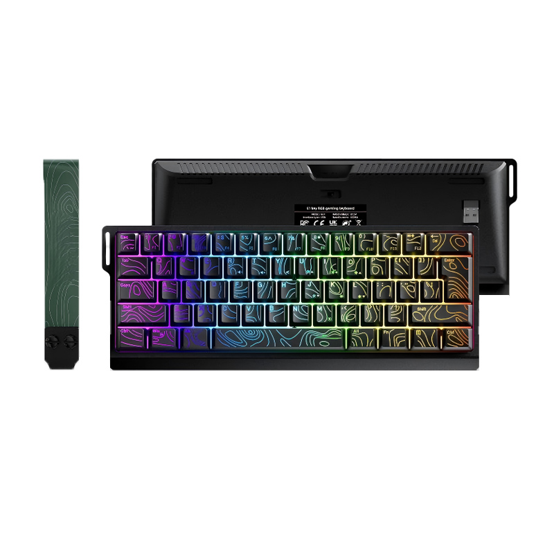 Compact 61-Key Membrane Gaming Keyboard With Topographic Print Keycaps & Rainbow Lighting K2