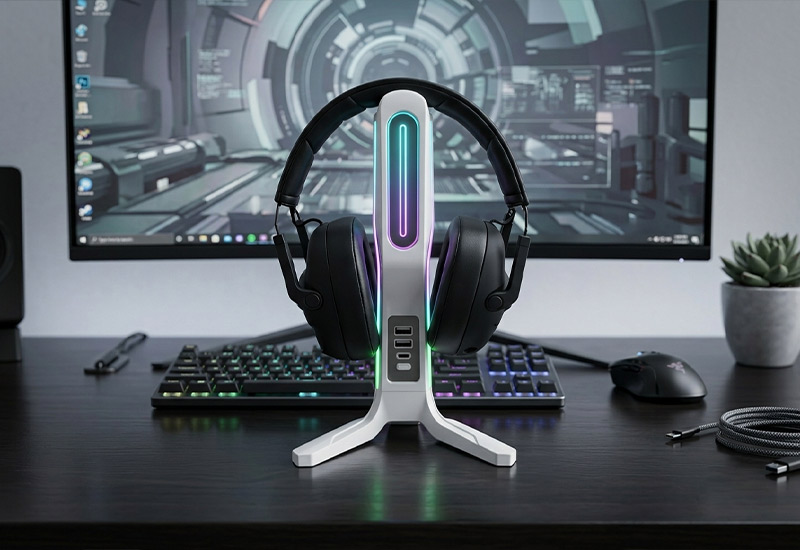 Multifunctional-RGB-Gaming-Headphone-Stand,-2-USB-Hubs-Technical-Introduction